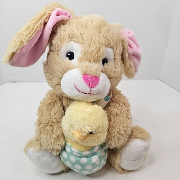 Cuddle Barn Bunny Chick Plush Tan Yellow Stuffed Animated Easter Musical Works - Picture 1 of 15